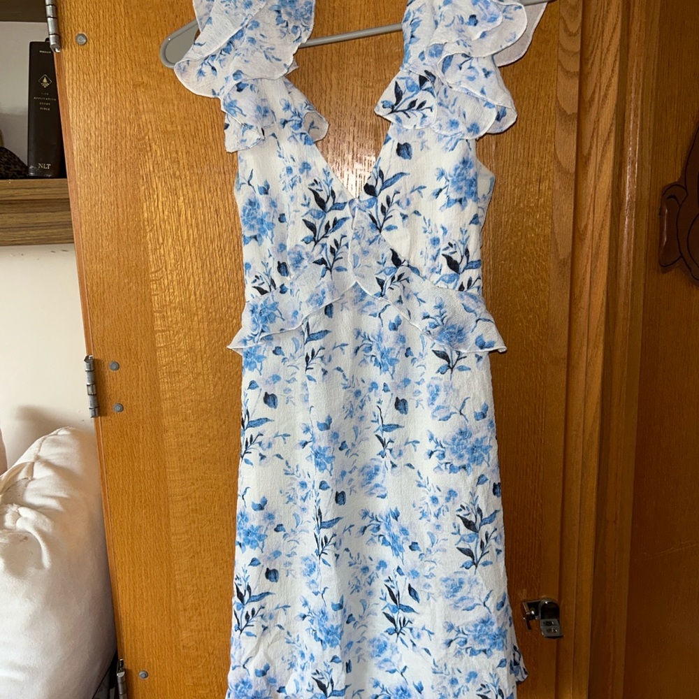 Short Blue and White Floral Dress